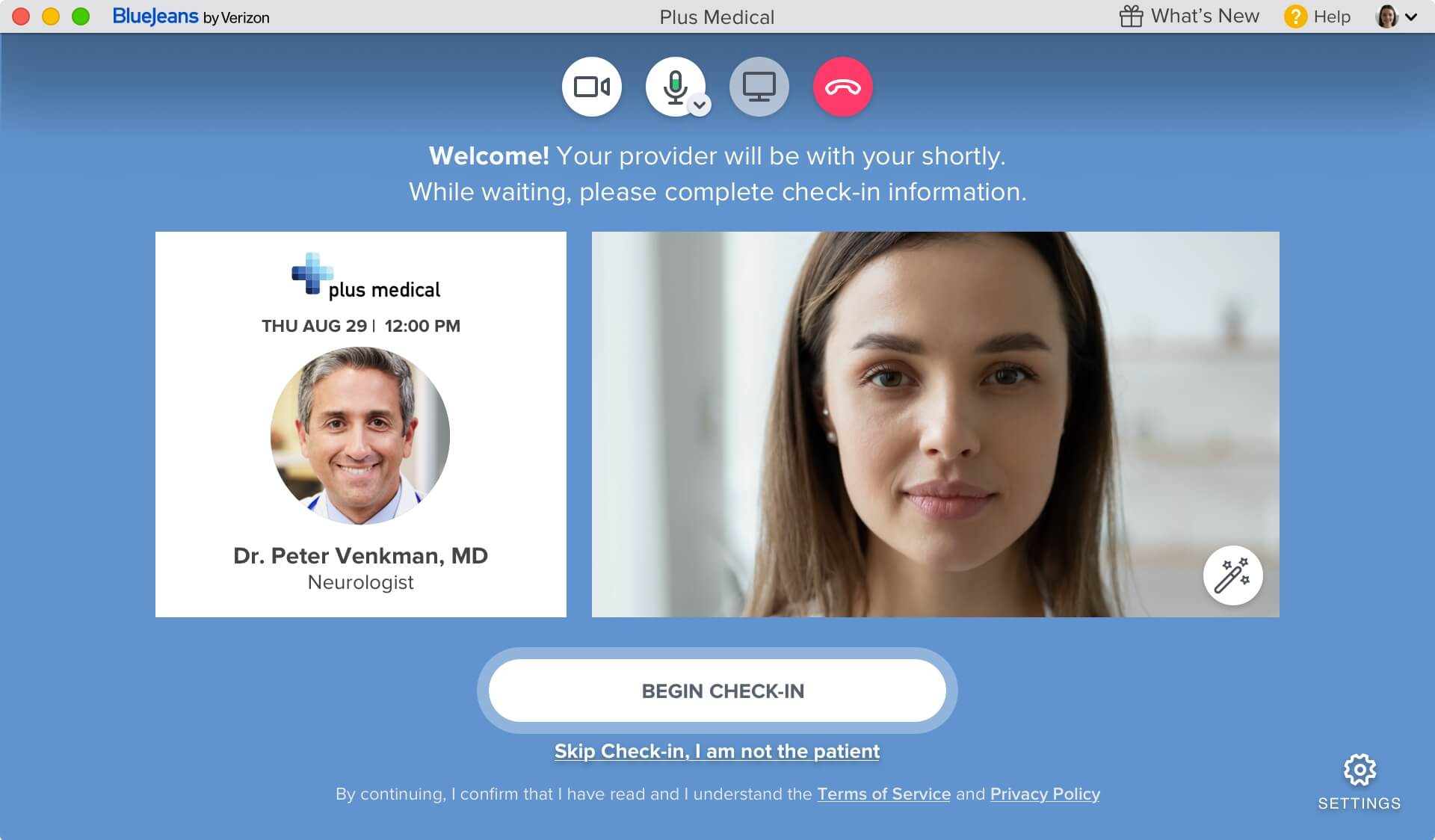 BlueJeans Telehealth Desktop haircheck